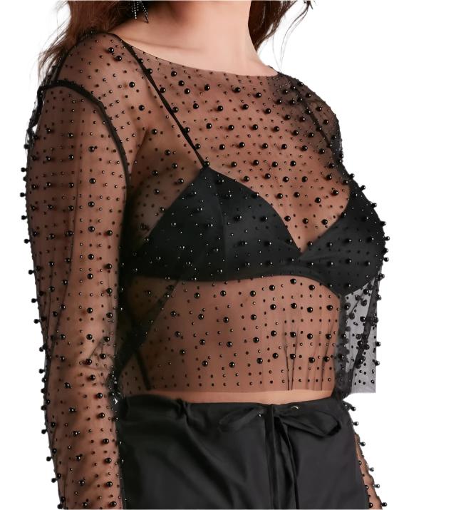 BEADED  MESH CROP TOP