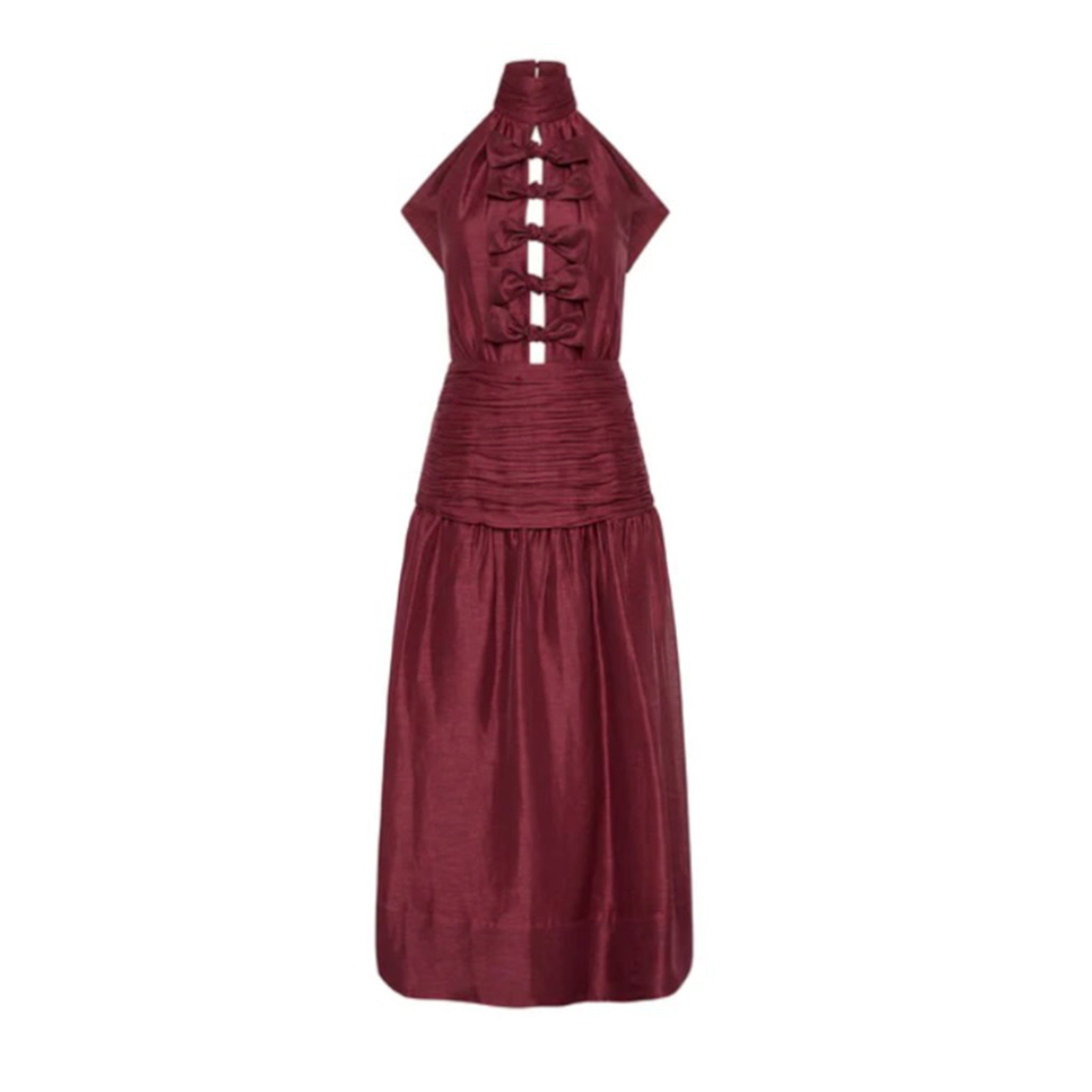 BORDEAUX BOW MIDI DRESS