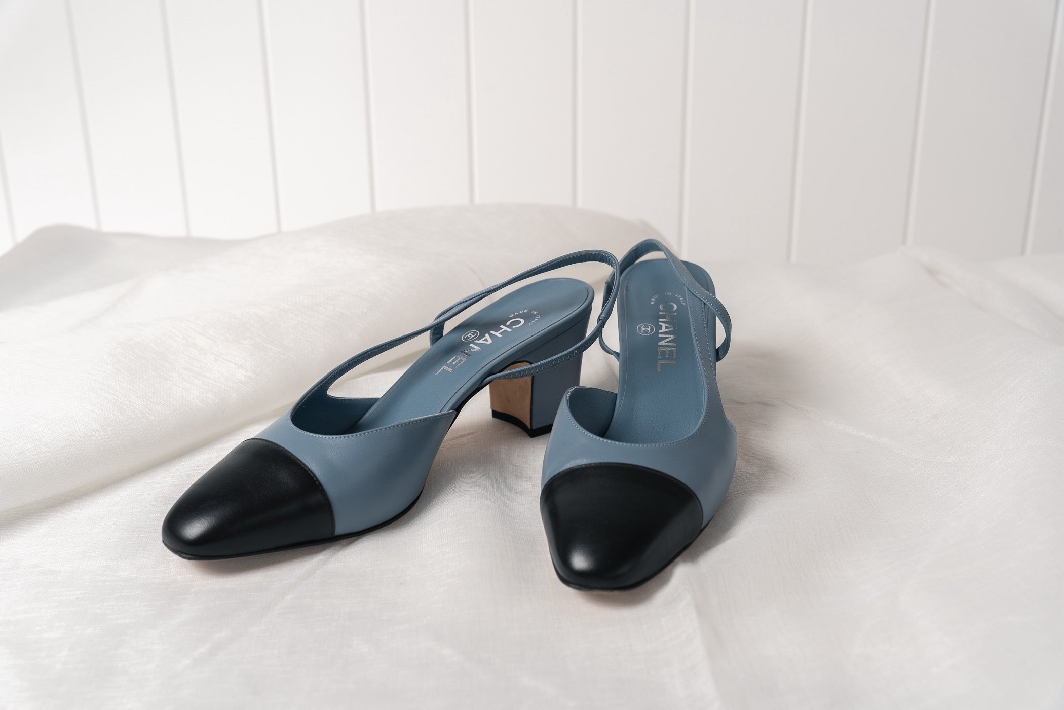 CHANEL BLUE GOAT SKIN  SLING-BACKS