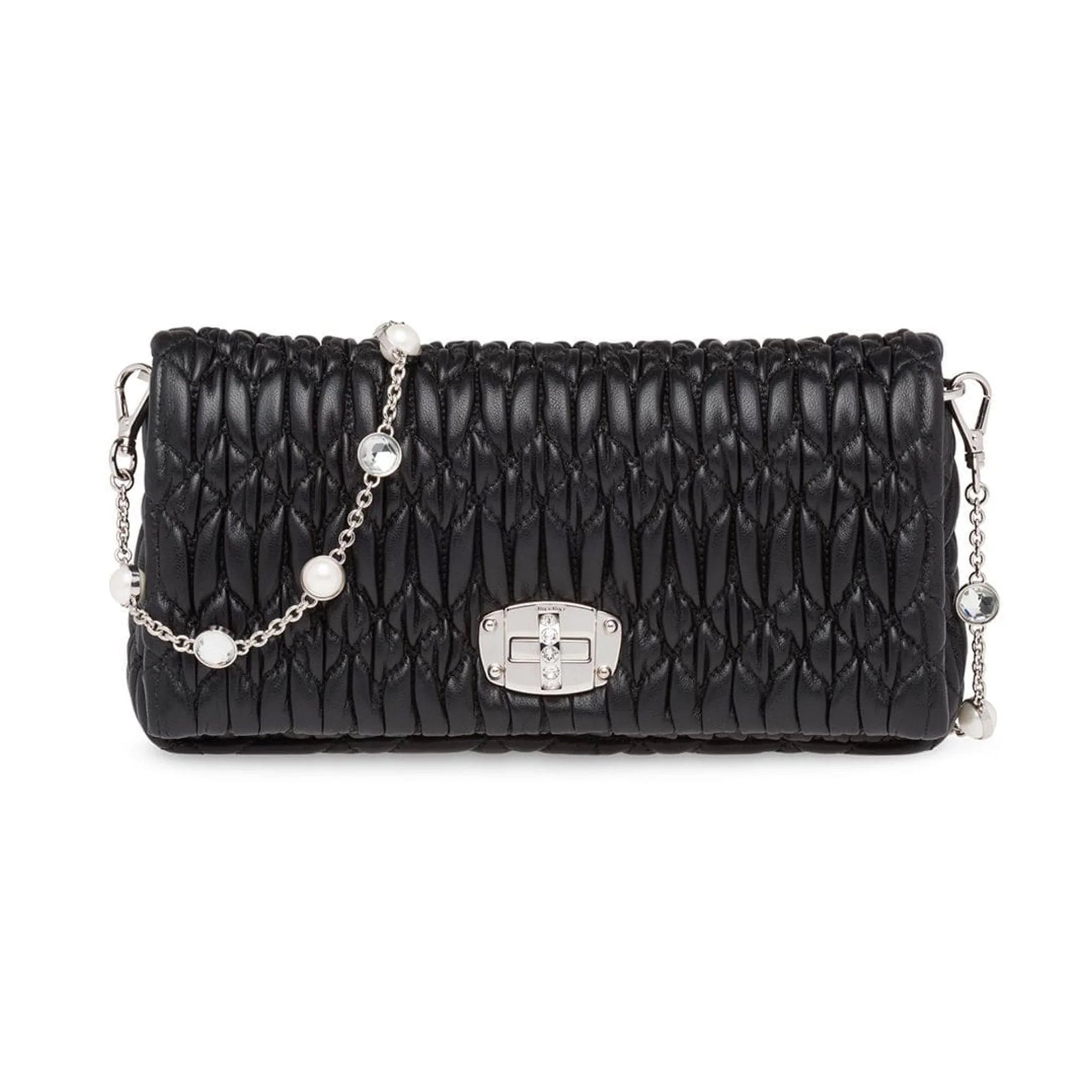 CRYSTAL CLOQUE NAPPA LEATHER CLUTCH