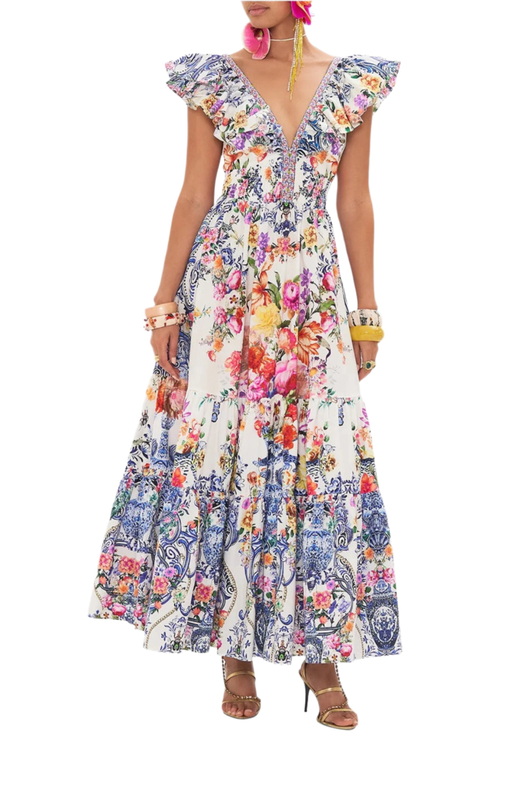 Frilled Neckline Maxi Dress